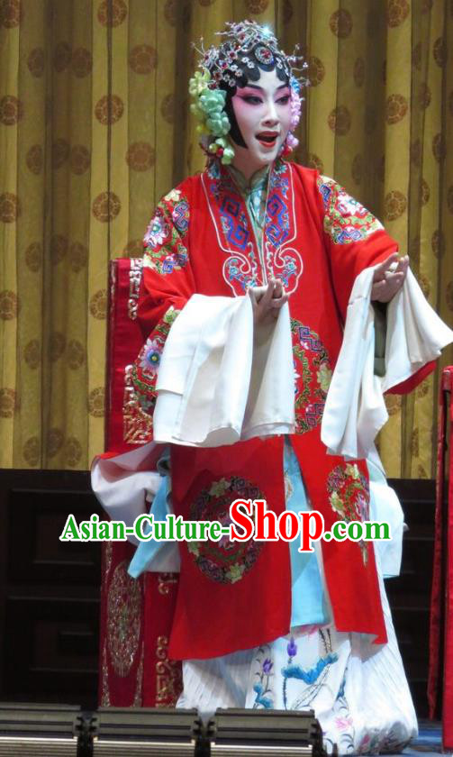Chinese Hebei Clapper Opera Bride Garment Costumes and Headdress Jin Yunu Traditional Bangzi Opera Hua Tan Red Dress Young Female Apparels