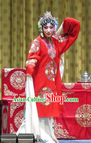 Chinese Hebei Clapper Opera Bride Garment Costumes and Headdress Jin Yunu Traditional Bangzi Opera Hua Tan Red Dress Young Female Apparels