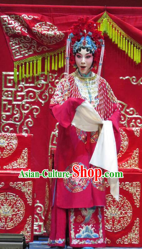 Chinese Hebei Clapper Opera Young Beauty Wedding Garment Costumes and Headdress Jin Yunu Traditional Bangzi Opera Hua Tan Red Dress Bride Apparels