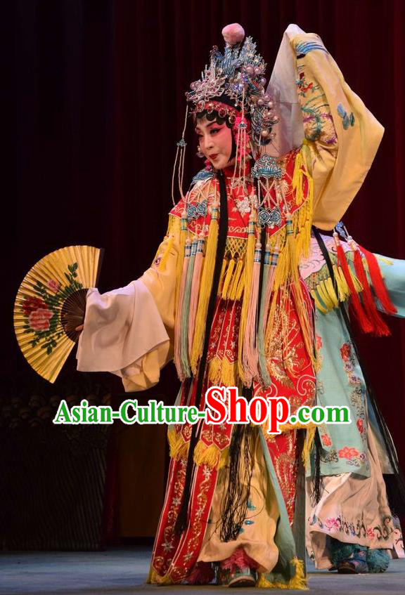 Chinese Jin Opera Court Lady Garment Costumes and Headdress Da Jin Zhi Traditional Shanxi Opera Hua Tan Dress Princess Shengping Apparels