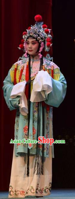 Chinese Jin Opera Court Maid Garment Costumes and Headdress Da Jin Zhi Traditional Shanxi Opera Xiaodan Dress Servant Girl Apparels