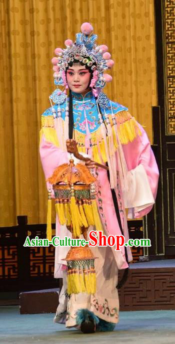 Chinese Jin Opera Palace Lady Garment Costumes and Headdress Da Jin Zhi Traditional Shanxi Opera Court Maid Dress Xiaodan Apparels