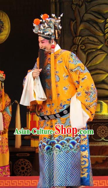 Da Jin Zhi Chinese Shanxi Opera Emperor Tang Apparels Costumes and Headpieces Traditional Jin Opera Laosheng Garment Monarch Clothing