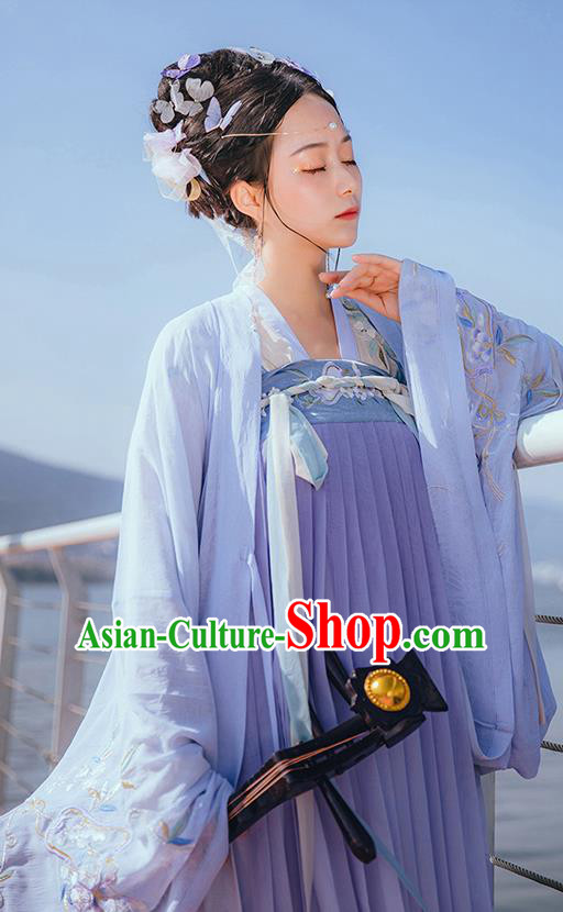 Chinese Tang Dynasty Court Lady Embroidered Hanfu Dress Traditional Apparels Ancient Royal Princess Historical Costumes Complete Set