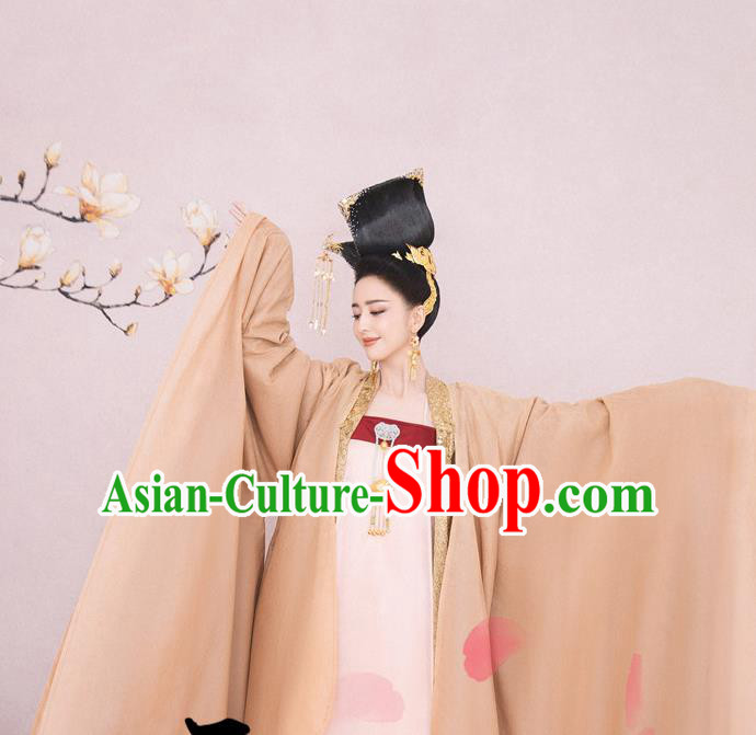 Chinese Tang Dynasty Court Lady Historical Costumes Traditional Dance Mang Zhong Apparels Ancient Imperial Consort Hanfu Dress and Headpieces Complete Set