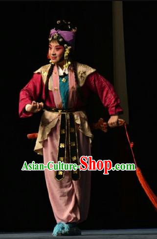 Chinese Jin Opera Female Swordsman Garment Costumes and Headdress Wo Hu Ling Traditional Shanxi Opera Martial Woman Dress Wudan Apparels