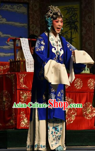 Chinese Jin Opera Actress Blue Garment Costumes and Headdress Wo Hu Ling Traditional Shanxi Opera Young Female Dress Hua Tan Apparels