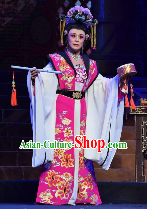 Chinese Jin Opera Imperial Consort Wu Meiniang Garment Costumes and Headdress Madam Ruyi Traditional Shanxi Opera Noble Female Dress Hua Tan Apparels