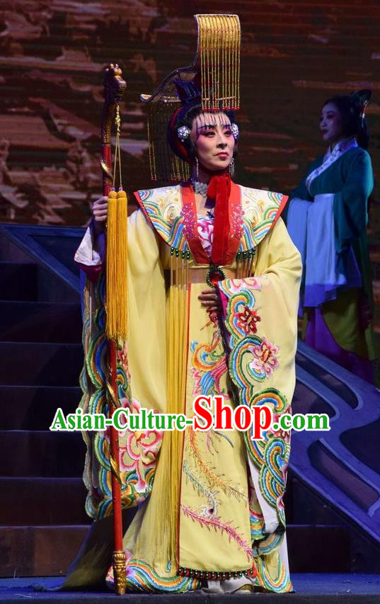 Chinese Jin Opera Queen Wu Zetian Garment Costumes and Headdress Madam Ruyi Traditional Shanxi Opera Court Empress Dress Diva Apparels