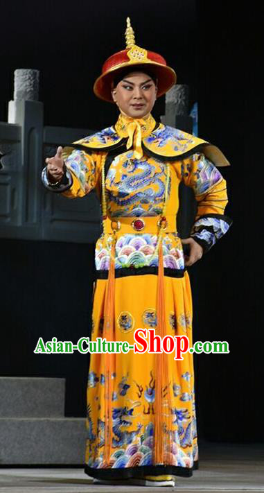 Xiaozhuang Changge Chinese Shanxi Opera Monarch Kang Xi Apparels Costumes and Headpieces Traditional Jin Opera Young Male Garment Emperor Clothing