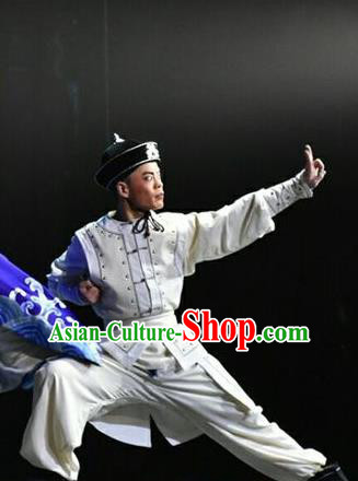 Xiaozhuang Changge Chinese Shanxi Opera Martial Male Apparels Costumes and Headpieces Traditional Jin Opera Warrior Garment Qing Dynasty Soldier Clothing