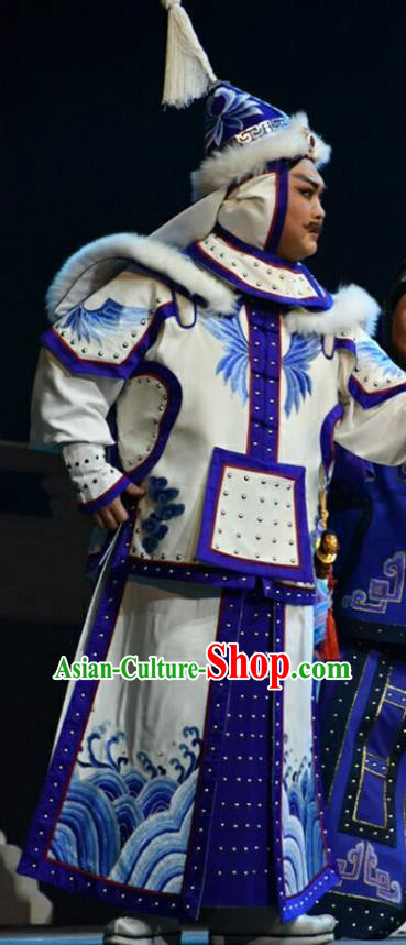 Xiaozhuang Changge Chinese Shanxi Opera General Apparels Costumes and Headpieces Traditional Jin Opera Warrior Garment Qing Dynasty Soldier White Armor Clothing