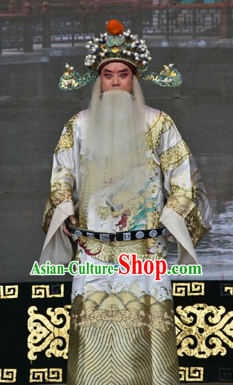 Tu Fu Zhuang Yuan Chinese Shanxi Opera Elderly Male Apparels Costumes and Headpieces Traditional Jin Opera Laosheng Garment Official Dang Bingzhong Clothing