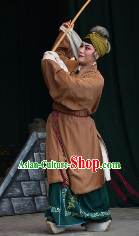 Chinese Jin Opera Elderly Woman Garment Costumes and Headdress Tu Fu Zhuang Yuan Traditional Shanxi Opera Dame Dress Laodan Apparels