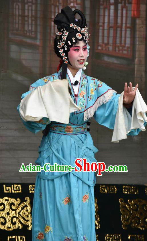 Chinese Jin Opera Young Beauty Garment Costumes and Headdress Tu Fu Zhuang Yuan Traditional Shanxi Opera Actress Dress Diva Dang Fengying Apparels