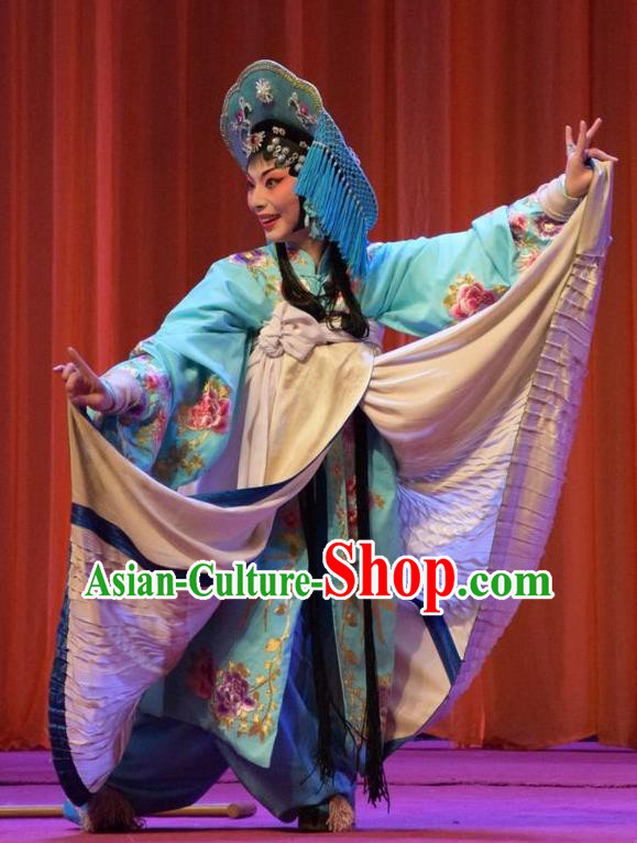 Chinese Jin Opera Fisher Maiden Garment Costumes and Headdress Han Yang Court Traditional Shanxi Opera Village Girl Dress Young Beauty Apparels