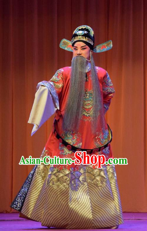 Han Yang Court Chinese Shanxi Opera Censor Hai Rui Apparels Costumes and Headpieces Traditional Jin Opera Elderly Male Garment Minister Clothing