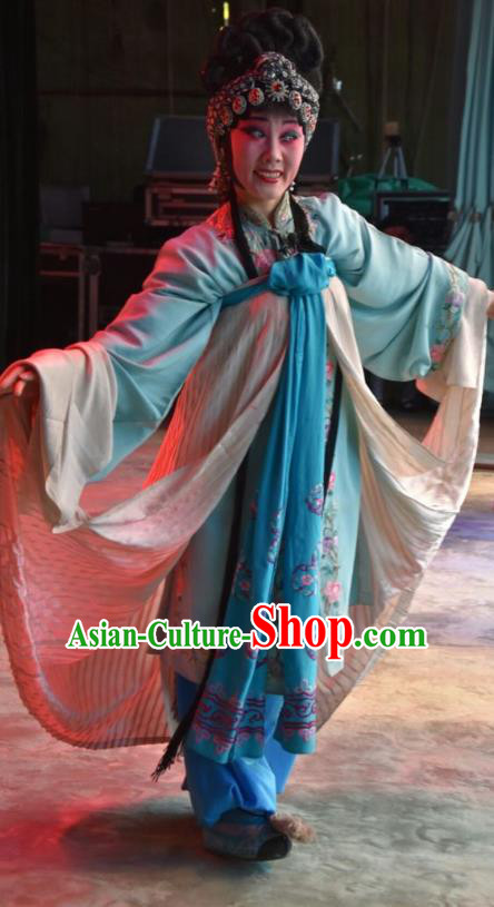 Chinese Jin Opera Village Girl Garment Costumes and Headdress Han Yang Court Traditional Shanxi Opera Young Lady Dress Xiaodan Apparels