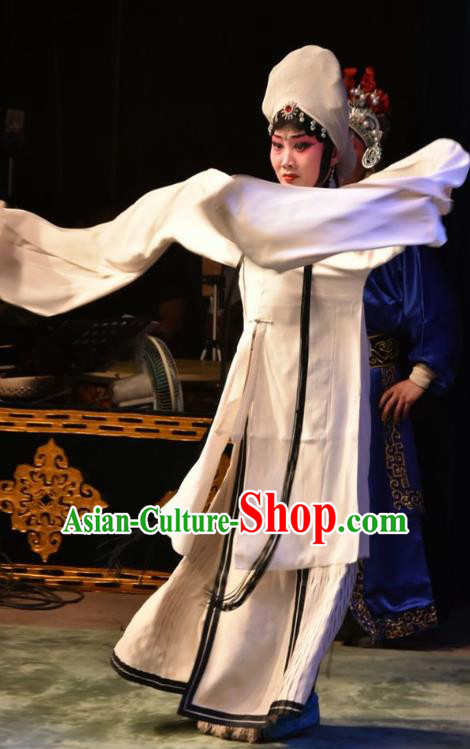 Chinese Jin Opera Fisher Girl Garment Costumes and Headdress Han Yang Court Traditional Shanxi Opera Young Beauty Dress Distress Maiden Apparels