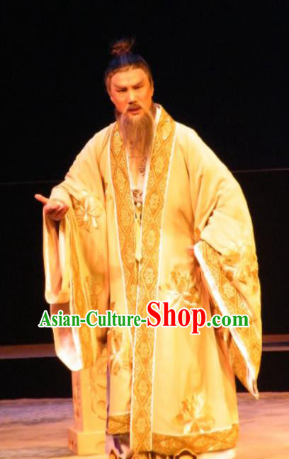Wu Zetian Chinese Shanxi Opera Elderly Male Apparels Costumes and Headpieces Traditional Jin Opera Laosheng Garment Tang Dynasty Scholar Clothing
