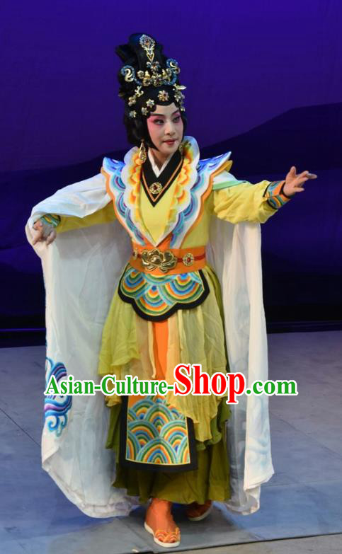 Chinese Jin Opera Martial Woman Garment Costumes and Headdress Xiong Guan Niang Zi Traditional Shanxi Opera Female General Dress Princess Pingyang Apparels