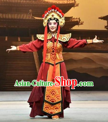 Chinese Jin Opera Swordswoman Garment Costumes and Headdress Xiong Guan Niang Zi Traditional Shanxi Opera Princess Pingyang Dress Martial Female Apparels