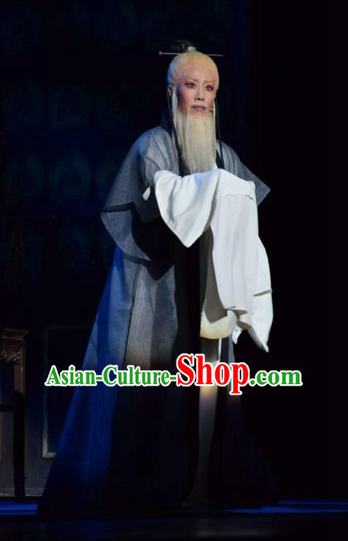 Fu Shan Jin Jing Chinese Shanxi Opera Laosheng Scholar Apparels Costumes and Headpieces Traditional Jin Opera Elderly Male Garment Clothing