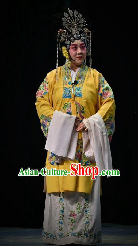 Chinese Jin Opera Queen Ma Luanying Garment Costumes and Headdress Traditional Shanxi Opera Court Woman Dress Empress Yellow Apparels