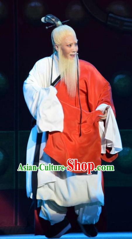 Fu Shan Jin Jing Chinese Shanxi Opera Scholar Apparels Costumes and Headpieces Traditional Jin Opera Laosheng Garment Elderly Taoist Clothing