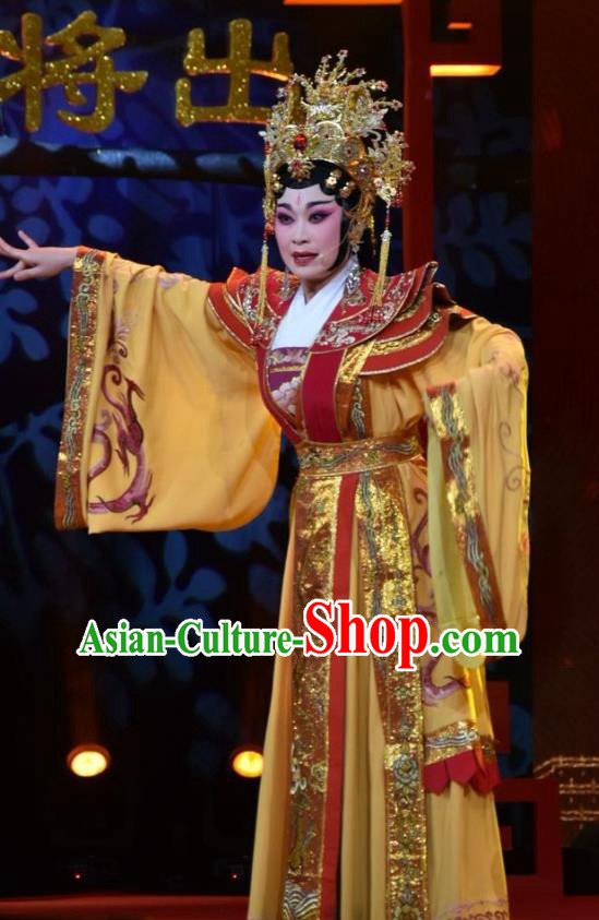 Chinese Jin Opera Queen Garment Costumes and Headdress Wu Zetian and Di Renjie Traditional Shanxi Opera Empress Dress Court Woman Apparels