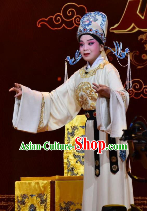 Chinese Jin Opera Garment Costumes and Headdress Wu Zetian and Di Renjie Traditional Shanxi Opera Actress Dress Tang Dynasty Female Official Shangguan Wan Er Apparels