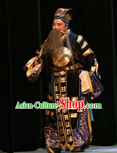 Chinese Shanxi Opera Elderly Male Apparels Costumes and Headpieces Traditional Jin Opera Laosheng Garment Taoist Liu Bowen Clothing