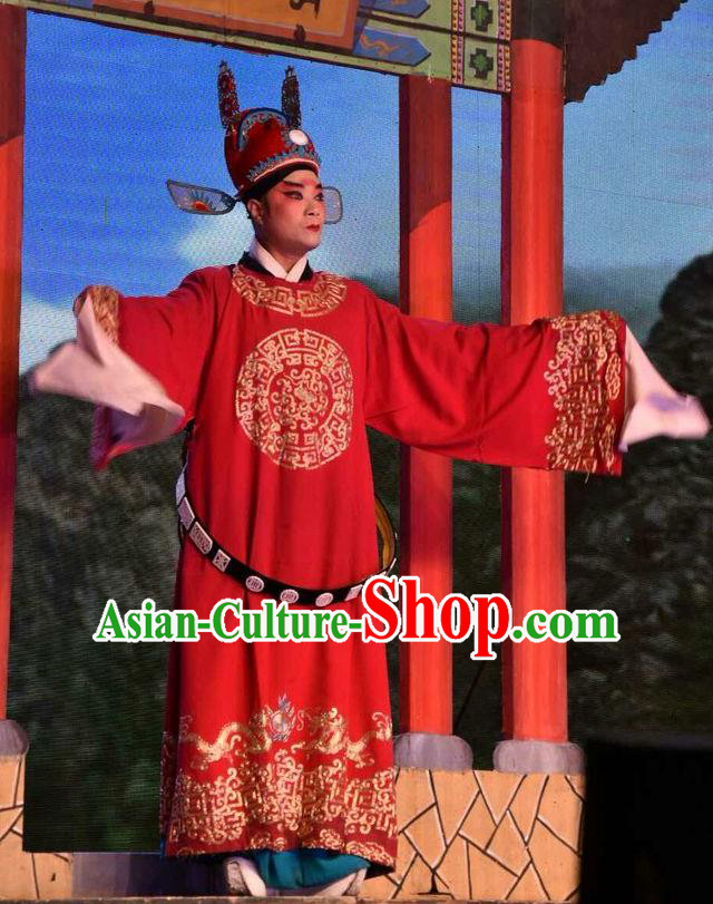 Breeze Pavilion Chinese Shanxi Opera Xiaosheng Apparels Costumes and Headpieces Traditional Jin Opera Young Male Garment Number One Scholar Zhang Jibao Clothing