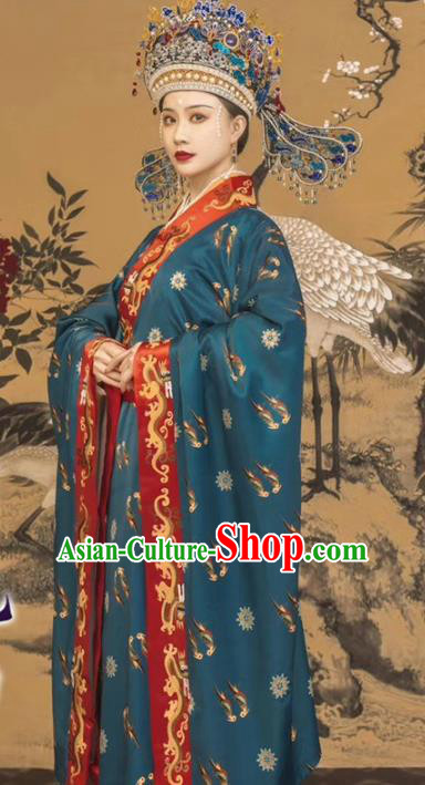 Chinese Song Dynasty Imperial Empress Historical Costumes Traditional Serenade of Peaceful Joy Apparels Ancient Royal Queen Hanfu Dress and Headdress Complete Set