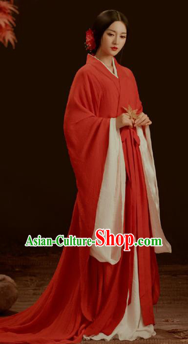 Chinese Qin Dynasty Imperial Consort Historical Costumes Traditional Historical Drama Apparels Ancient Royal Female Red Hanfu Dress