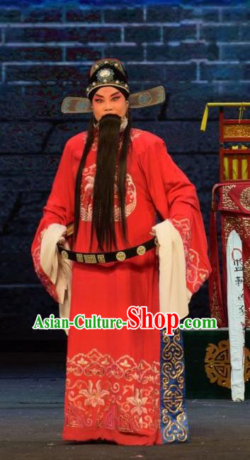 Fifteen Strings of Cash Chinese Shanxi Opera Magistrate Apparels Costumes and Headpieces Traditional Jin Opera Official Garment Minister Clothing