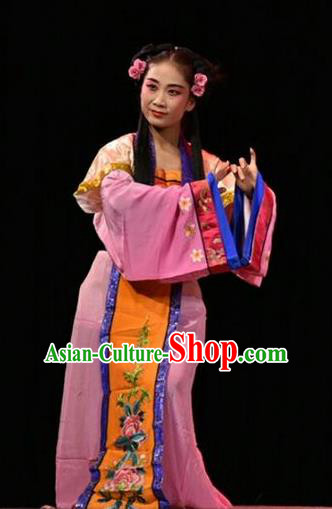 Chinese Jin Opera Young Lady Garment Costumes and Headdress Fan Jin Zhong Ju Traditional Shanxi Opera Village Girl Apparels Xiaodan Dress