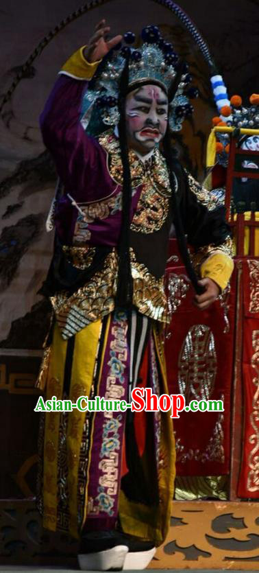 Sacrifice Chinese Shanxi Opera Painted Role Apparels Costumes and Headpieces Traditional Jin Opera General Garment Tu Angu Clothing