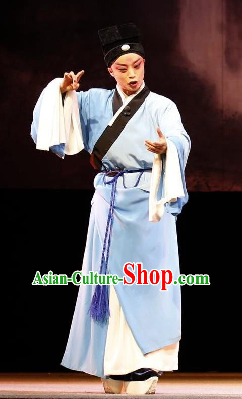Lan Ke Mountain Chinese Shanxi Opera Xiaosheng Apparels Costumes and Headpieces Traditional Jin Opera Young Male Garment Scholar Zhu Maichen Clothing