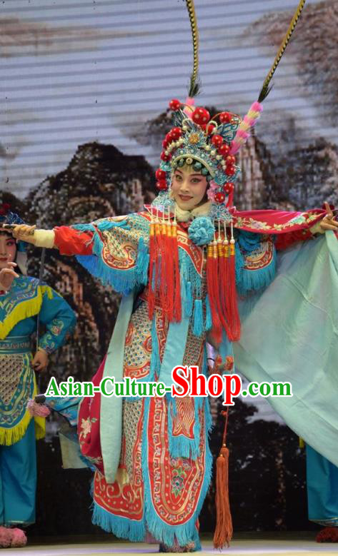 Chinese Jin Opera Female General Garment Costumes and Headdress San Guan Dian Shuai Traditional Shanxi Opera Martial Woman Dress Warrior Mu Guiying Apparels