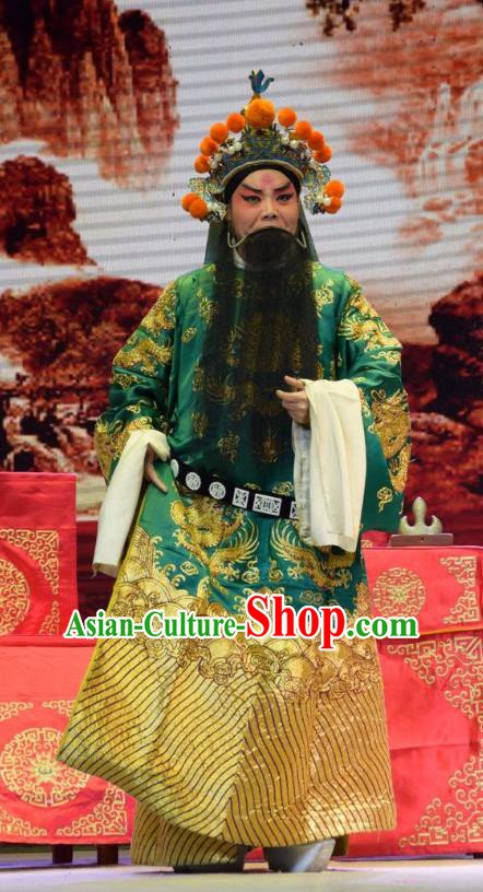 San Guan Dian Shuai Chinese Shanxi Opera Laosheng Apparels Costumes and Headpieces Traditional Jin Opera Elderly Male Garment Marshal Yang Yanzhao Clothing