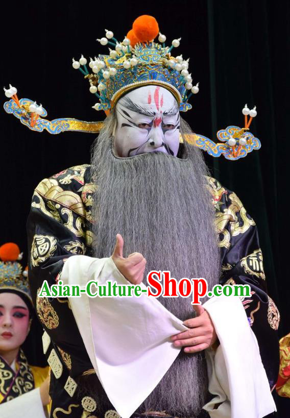 Xia He Dong Chinese Shanxi Opera Treacherous Official Ouyang Fang Apparels Costumes and Headpieces Traditional Jin Opera Jing Role Garment Prime Minister Clothing