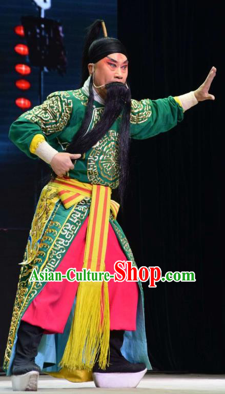 Xia He Dong Chinese Shanxi Opera Martial Male Apparels Costumes and Headpieces Traditional Jin Opera Pioneer Garment Military Officer Huyan Shouting Clothing