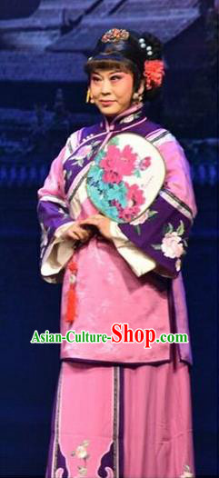 Chinese Jin Opera Mistress Garment Costumes and Headdress Wang Jia Da Yuan Traditional Shanxi Opera Young Female Dress Rich Madam Apparels