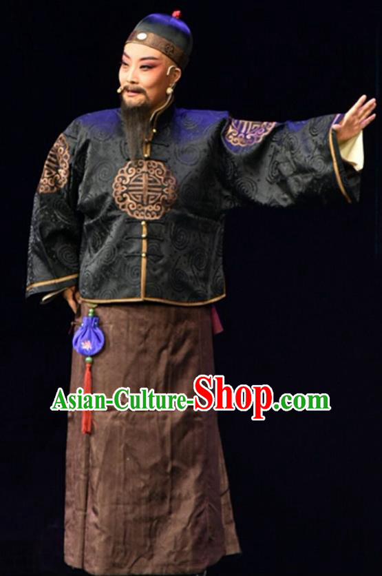 Wang Jia Da Yuan Chinese Shanxi Opera Qing Dynasty Merchant Wang Chongren Apparels Costumes and Headpieces Traditional Jin Opera Laosheng Garment Milord Clothing