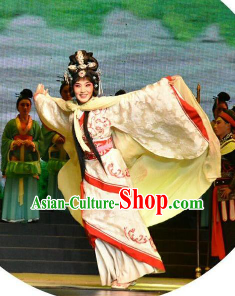Chinese Jin Opera Queen Zhen Luo Garment Costumes and Headdress Zhen Luo Nv Traditional Shanxi Opera Court Lady Apparels Young Female Dress