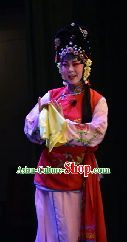 Chinese Jin Opera Maid Lady Garment Costumes and Headdress Red Book Sword Traditional Shanxi Opera Xiaodan Apparels Servant Girl Liu Er Dress