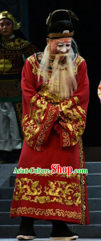 Fan Jin Zhong Ju Chinese Shanxi Opera Clown Apparels Costumes and Headpieces Traditional Jin Opera Elderly Male Garment Milord Red Clothing