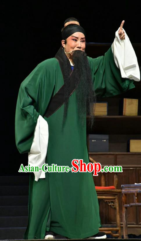 Fan Jin Zhong Ju Chinese Shanxi Opera Old Man Apparels Costumes and Headpieces Traditional Jin Opera Laosheng Garment Elderly Scholar Green Clothing