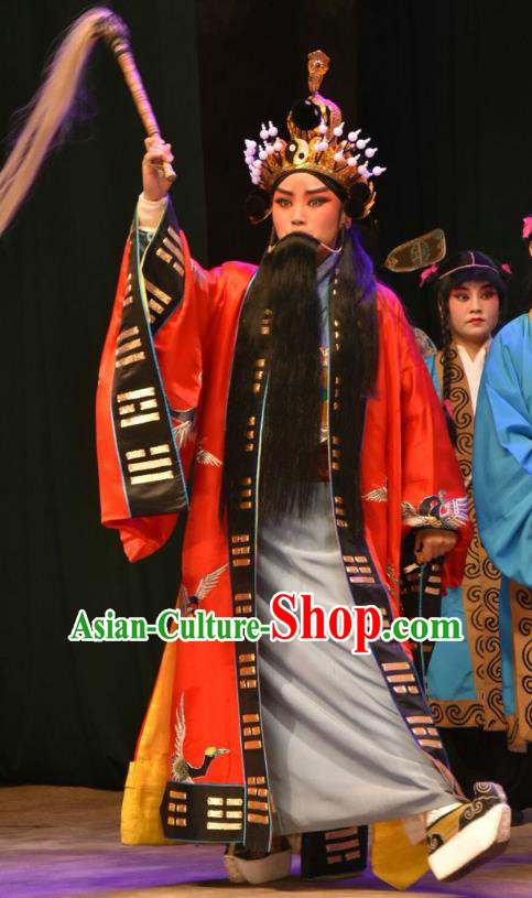 Shen Gong Qing Hun Chinese Shanxi Opera Taoist Priest Apparels Costumes and Headpieces Traditional Jin Opera Elderly Male Garment Clothing